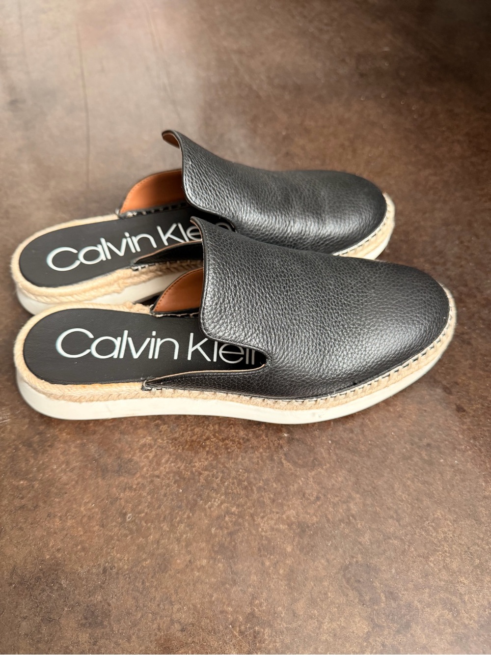 Calvin Klein Black Leather Slip-On Mules